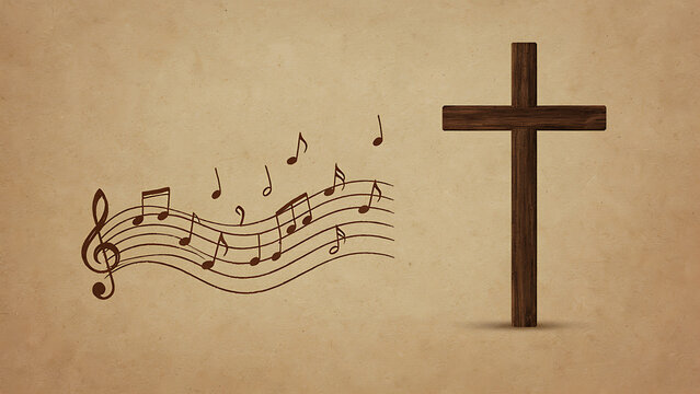 Vintage Textured Background with Wooden Cross and Notes