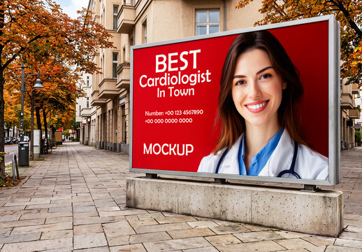 Medical billboard advertisement for cardiologist mockup on street