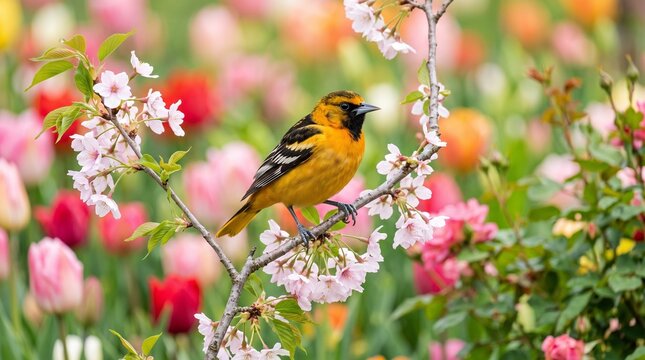 Oriole on blossoms