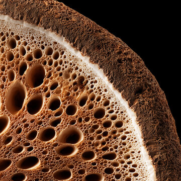 Porcini mushroom cross section macro isolated on black background with clipping path, presenting concept of gourmet natural food