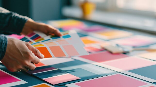 Japanese Man Choosing Color Swatches in Natural Light