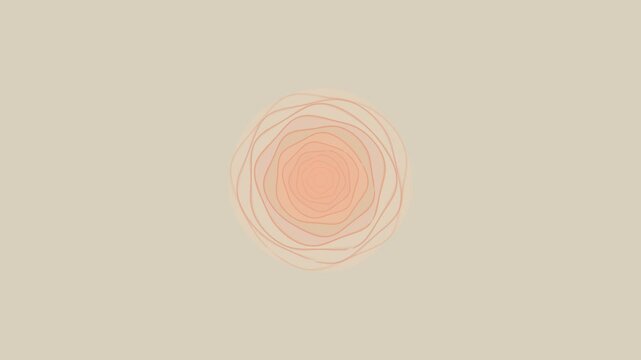 Abstract hand drawn circle shape made of messy thin lines in soft orange color on a light beige background for modern graphic design elements and artistic creative projects
