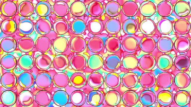 Colorful anime themed abstract motion background featuring flowing fluid shapes, vibrant circular forms, and floating bubbles in a dynamic composition.