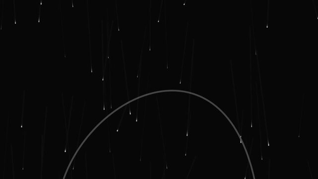 Abstract rain falling over a simple curved arch line on a solid black background
