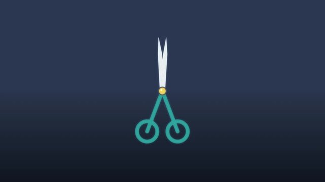 animated scissors icon motion graphic, simple tool for cutting and tailoring, clean animation on dark background
