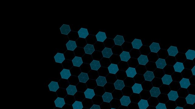 Abstract blue hexagon pattern on a solid black background