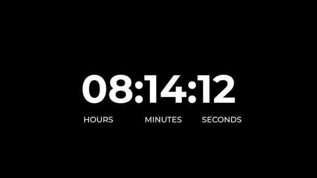 Black circular timer icon indicating nine hours countdown with arrow on white background 9 hours countdowns.