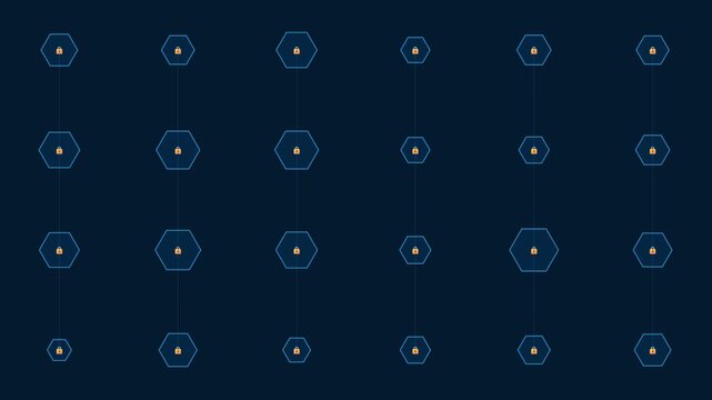 Abstract pattern with glowing blue hexagon shapes and lines on a dark background