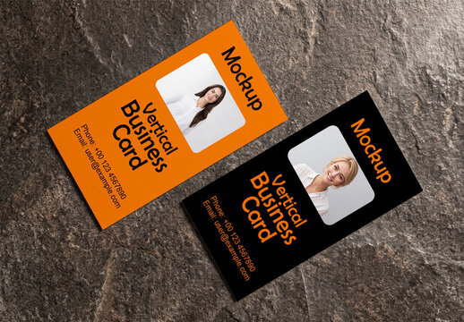 Vertical Business Card Mockup on Textured Surface