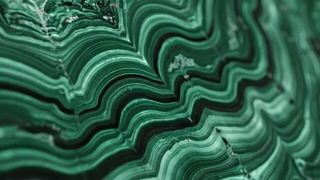 Close-up macro shot of a mesmerizing green malachite stone with unique banded patterns and textures
