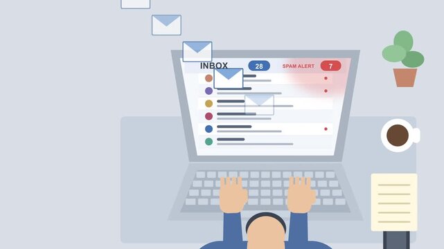 Overwhelmed businessman overwhelmed by too many emails and spam alerts on laptop screen, constant notifications, digital overload