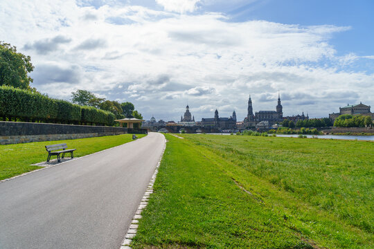 Elbe River, and old town skyline, in Dresden