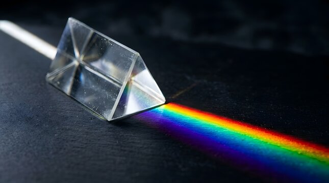 Glass Optical Prism Splitting White Light Into A Vibrant Colorful Spectrum On A Dark Textured Surface Background
