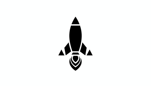 Sleek rocket spaceship silhouette launching upwards isolated in solid black on a clean white background.