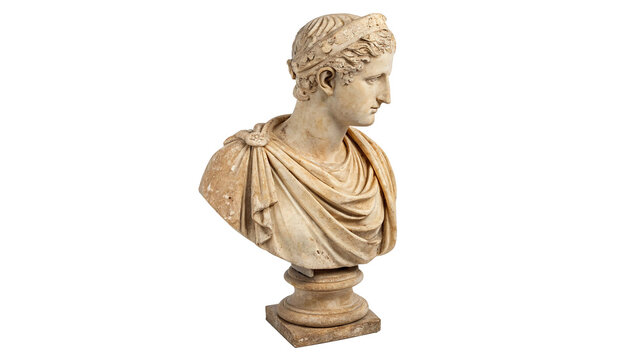 Classic white marble antique historical portrait bust sculpture artwork museum asset isolated on transparent background