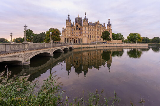 Sunrise view of the Schwerin Castle