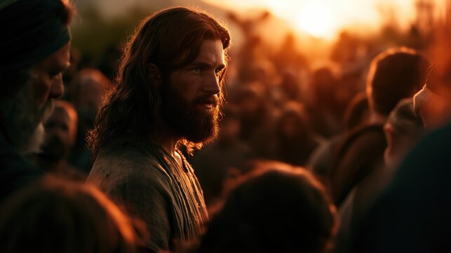 Jesus Speaking to the People During Golden Hour