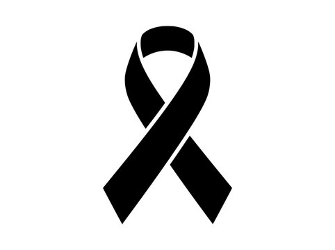 Black mourning ribbon vector icon, awareness ribbon symbol for grief and loss, memorial ribbon graphic on white background