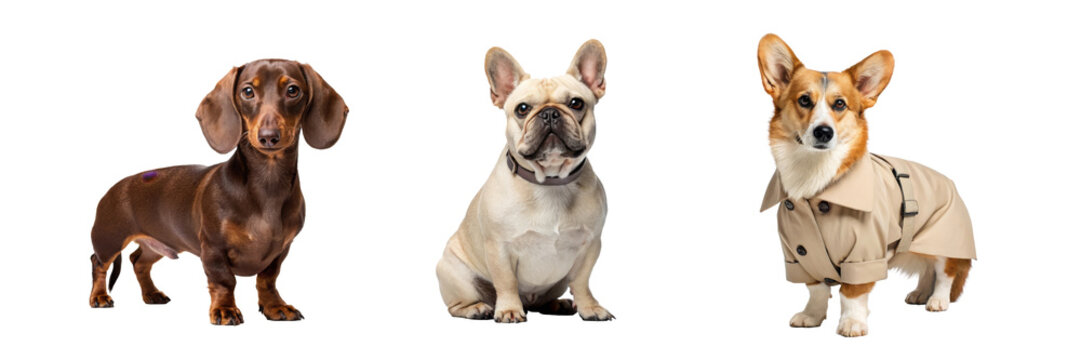 Pet dog collection with dachshund bulldog corgi portraits for pet care branding social media and product design
