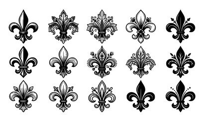 Fleur de Lis Icon Set Vector, Black and White Royal Heraldic Symbol Collection for Decorative and Classic Design © Mst