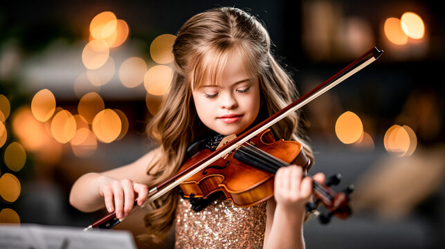 Teen Girl With Down Syndrome Practicing Violin