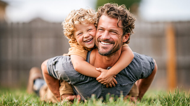Father With Prosthetic Leg Piggybacking Son