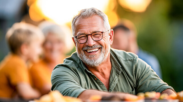 Grandfather With Hearing Aid at Family Barbecue