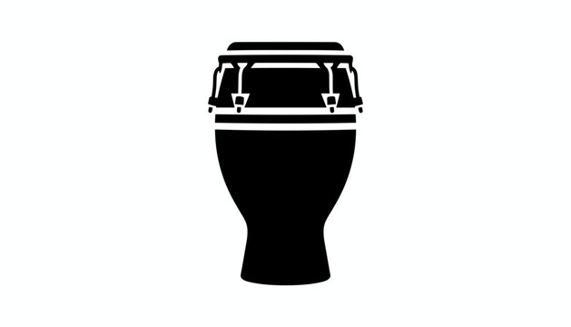 Black silhouette of a traditional Latin conga drum instrument isolated on a solid white background.