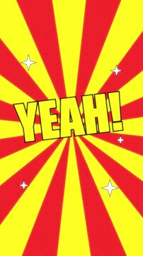 Comic pop art yeah text animation with colorful cartoon style, chroma key included, motion graphic loop