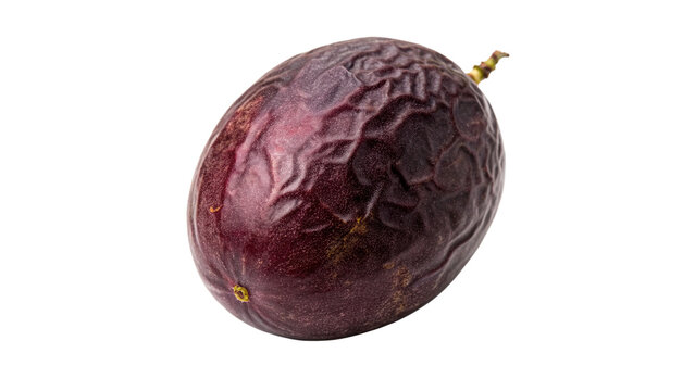 Whole ripe dark purple passion fruit with textured skin maracuja isolated on transparent background cut out