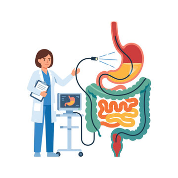 Doctor Performing Gastrointestinal Endoscopy Medical Procedure Illustration