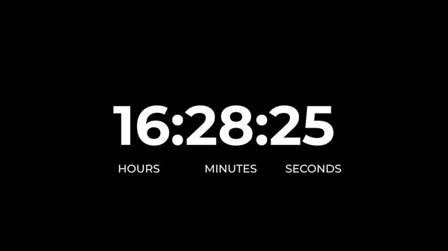 Countdown timer animation of 18 hours on transparent background with alpha channels