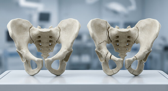 Healthy Pelvis vs Pelvic Fracture, Pelvic Ring Injury Medical Anatomy Concept