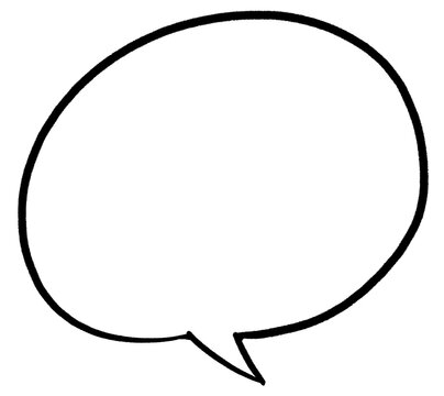 Hand Drawn Short Thought Bubble Pointing Down in Black Ink on Transparent Background
