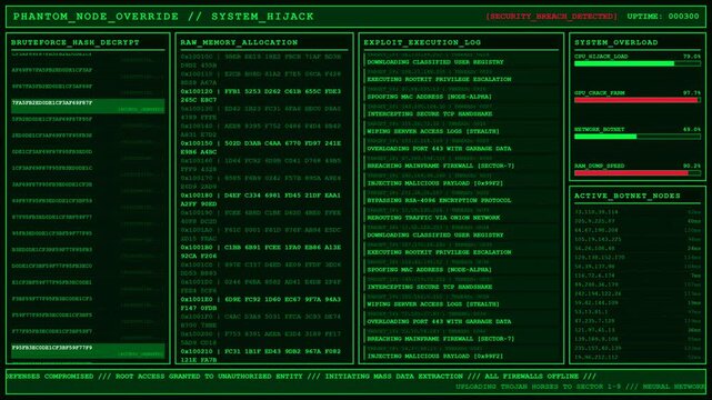 Phantom Node Override System Hijack Botnet Animation.