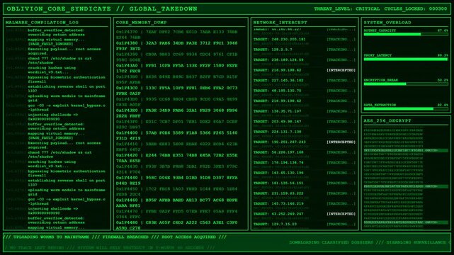Oblivion Core Syndicate Malware Exploit Network Breach Animation.