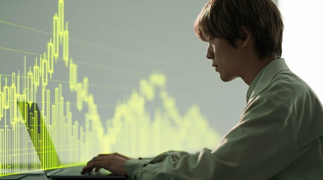Focused Asian Man Analyzing Data in Modern Workspace