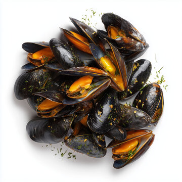 Fresh Raw Black Mussels Shells Heap