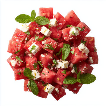 Watermelon Diced Cubes Heap with Mint
