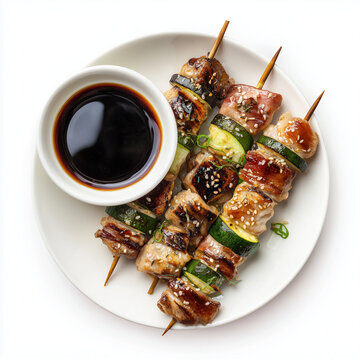 Grilled Japanese Chicken Yakitori Skewers Plate