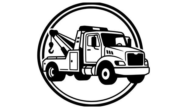 Modern Tow Truck Icon in Circle for Roadside Assistance and Vehicle Rescue
