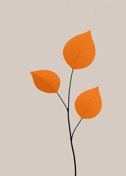 Simple illustration of three orange leaves on a black stem. the leaves are arranged in a triangular formation, with the largest leaf in the center and two smaller leaves on either side.