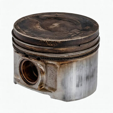 Used Automotive Engine Piston Isolated on White Background, Internal Combustion Engine Replacement and Mechanical Component