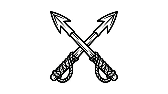 Crossed harpoons with rope, vintage illustration style