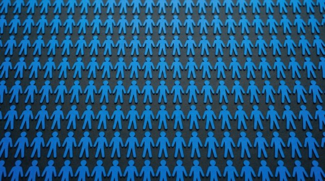 Blue human resources and customer care paper figures in grid pattern symbolize unity and togetherness.