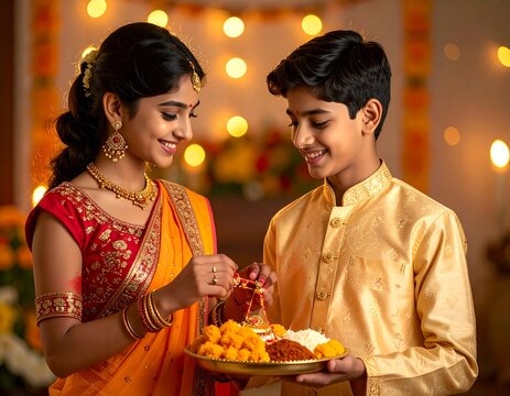 Super cute Indian brother and sister in Raksha Bandhan Festival 