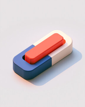 Minimalist 3d isometric with red and blue geometric shapes on a soft