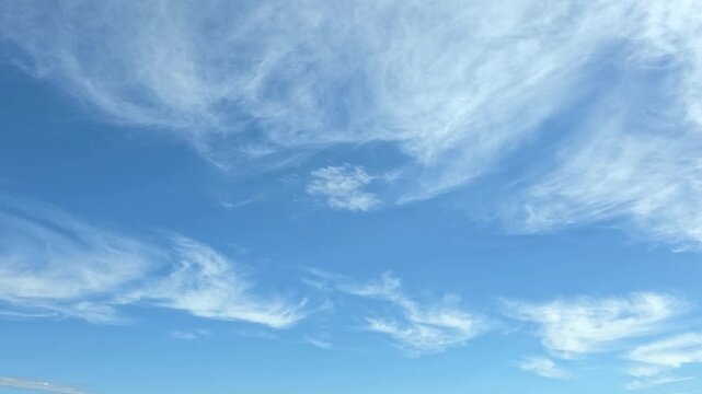 Cloudscape, Timelapse of Feathery Cirrus Clouds Drifting across Bright Blue Summer Sky for Nature Background