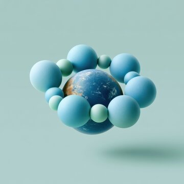 Modern design of Earth surrounded by colorful spheres in a creative arrangement. International Day for the Preservation of the Ozone Layer