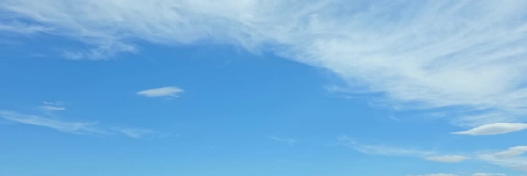 Cloudscape, Timelapse of Wispy Cirrus Clouds in Clear Blue Sky Panorama for Wide Banner Background
